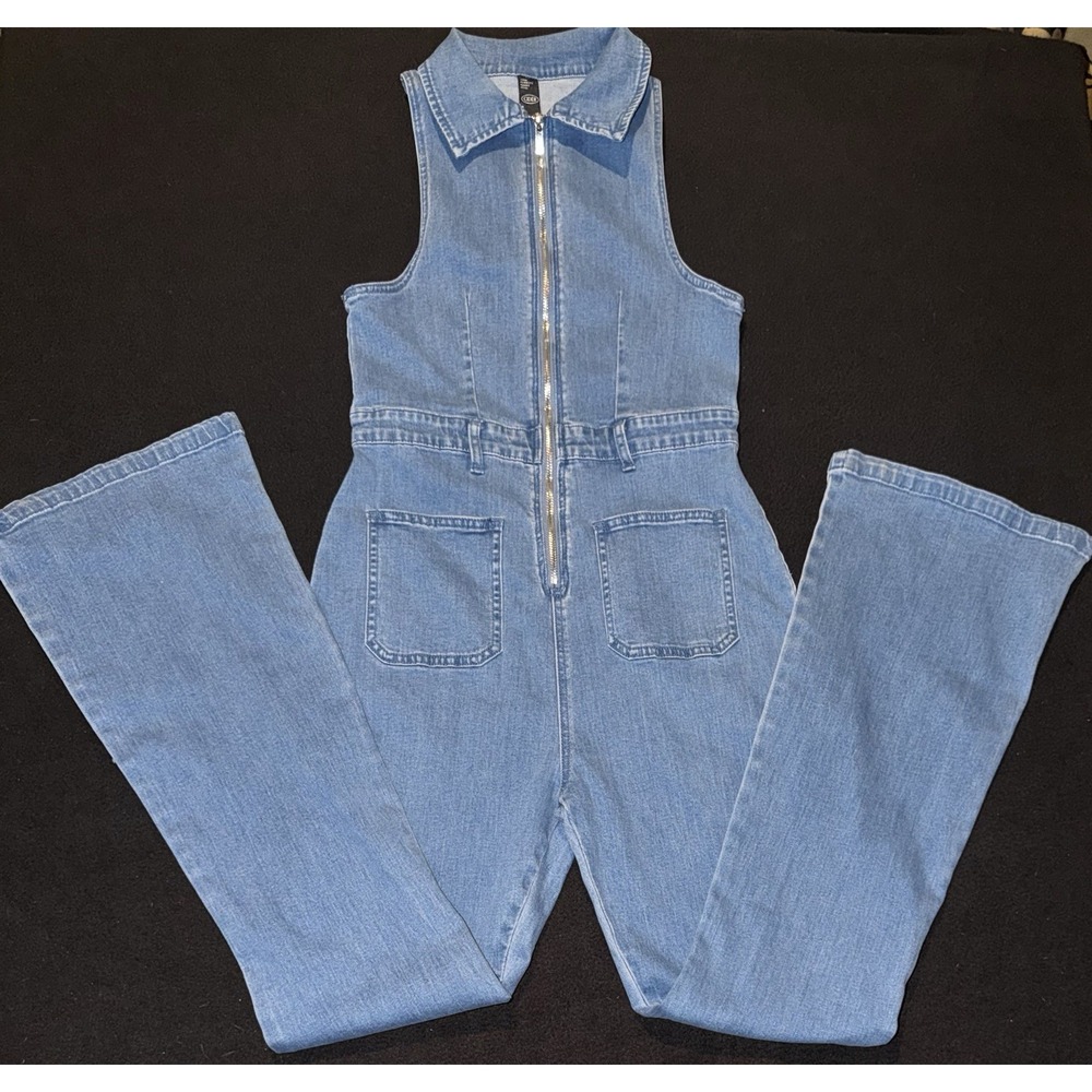 Cider Denim Jumpsuit Blue Flare Leg Sleeveless Zip Front Women's Size Small NWT